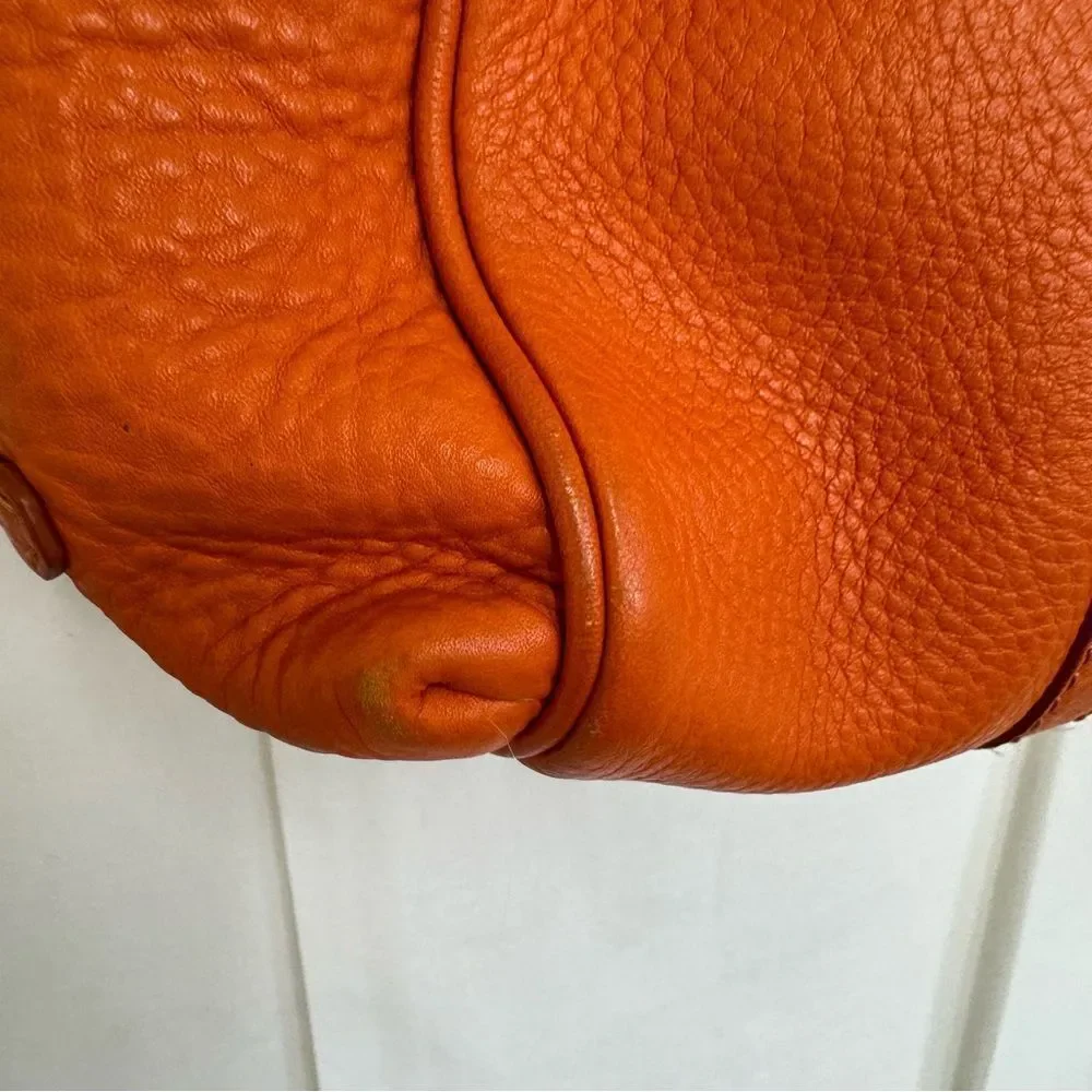 Cole Haan Pebbled Leather Zip Braided Strap Shoulder Hobo Bag Handbag Orange